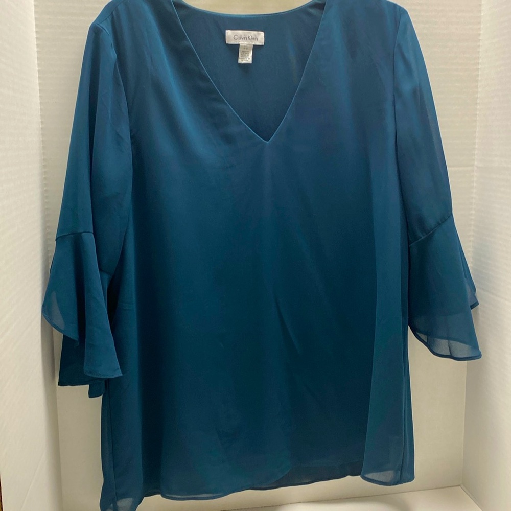 Calvin Klein Hunter Green blouse. Size Large